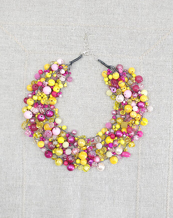 7062 różowy, żółty naszyjnik statement, kolia, kama4you
