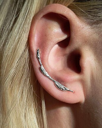 Kolczyk- nausznica GAŁĄZKA, srebro 925,  długa prawe ucho, ZIĘBA