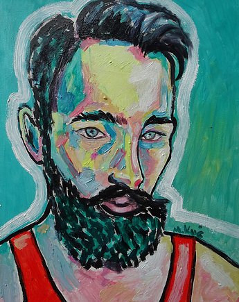 Kolorowy obraz  do salonu mężczyzna z wąsem sarmata, alice oil on canvas