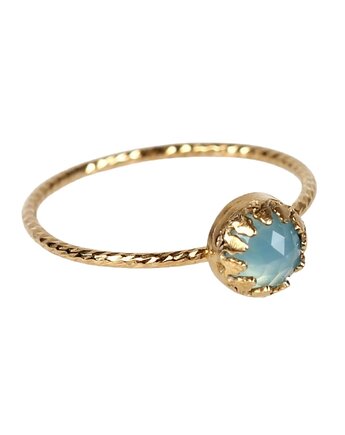 Złoty pierścionek Petite z agatem niebieskim, Blooming Stones