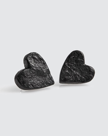Kolczyki serce -srebro+węgiel, Pracownia BroKat