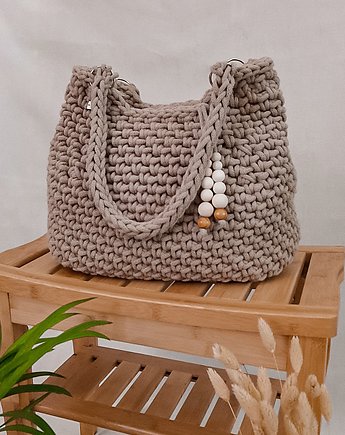 Duża pleciona torebka na ramię Belly bag - piaskowa, Damariz