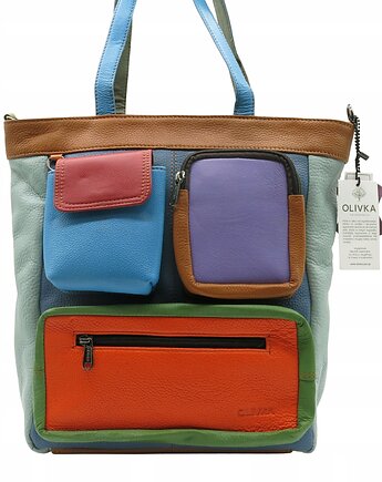 Torebka damska, duża, pojemna, kieszenie, mieści A4, skórzana, OLIVKA, Olivka Warsaw