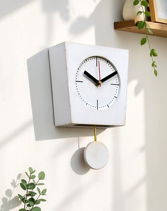 Zegar ścienny drewniany cichy Biały minimalistyczny, Clock Wood Studio