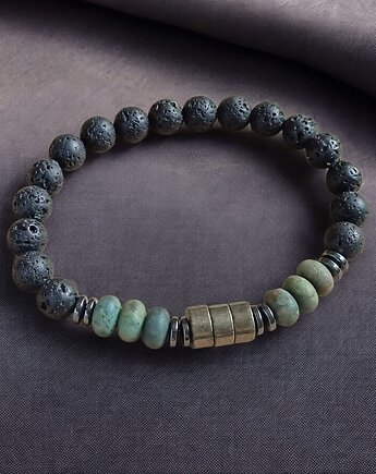 Turkus, piryt, lawa : męska bransoletka, kaktusia