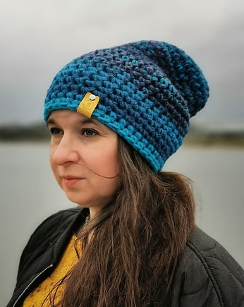 Niebieska czapka zimowa CRAZYCOLOR, sploteka