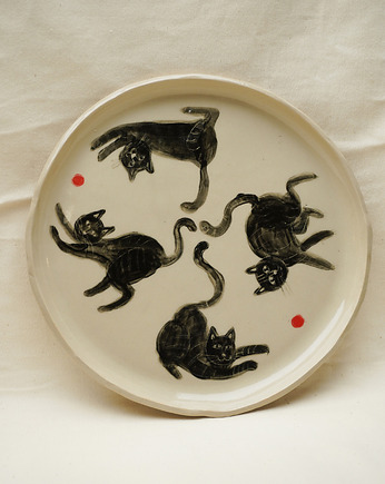 Talerzy w czarne koty. Ceramika ręcznie robiona, Lvvia ceramics