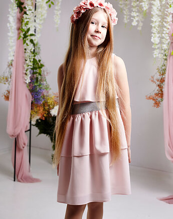 Różowa elegancka sukienka za falbanami Celia, OSOBY - Prezent dla dziewczynki