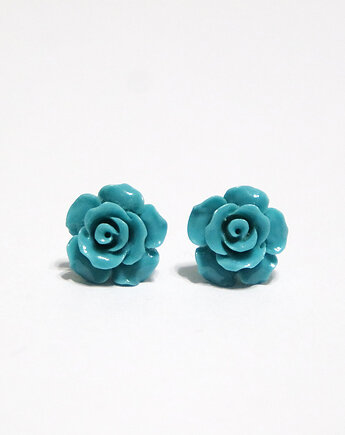Kolczyki - Turkusowa róża 12 mm - koral, yenoo