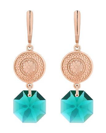 Długie kolczyki z różowego złota z medalionami i kryształami SWAROVSKI, SOTHO