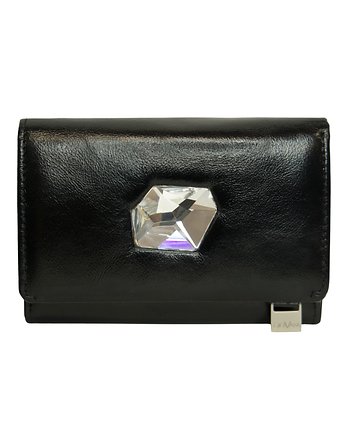 Skórzany portfel damski Mia z dużym kryształem Swarovski Czarny, ZGS Stefania
