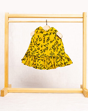 Sukienka lniana dla laki boho 37 cm łaciata żółta w literki, LuluLino