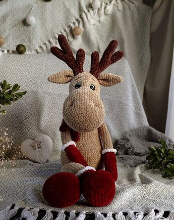 Duży jeleń świąteczny (67cm), Maskotka jeleń, Prezent na Boże Narodzenie, EcoToysByNastya