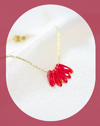 Delikatny naszyjnik z czerwonymi kroplami szkła, Fox and Jewelry