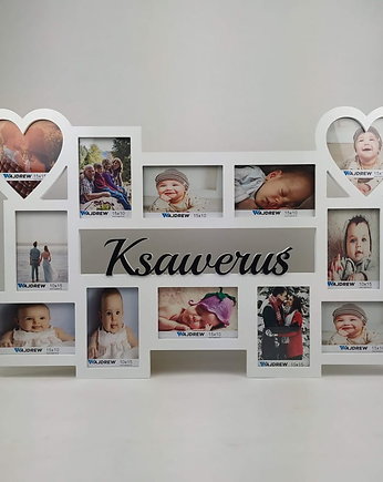 Multirama ramka na zdjęcia z napisem imię 12 zdjęć serca dwa kolory, Wajdrew