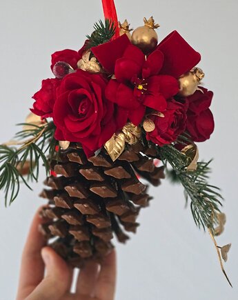 Bardzo duża ozdobna szyszka świąteczna (22cm), Lola White