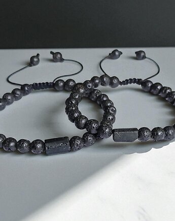 KOMPLET dla PARY - czarny turmalin - na sznurku, kaktusia