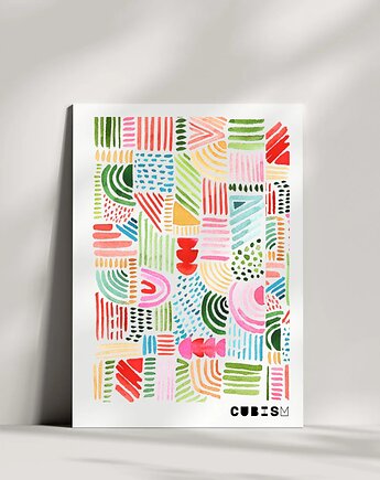 Kolorowa dekoracja ścienna, plakat kubizm, abstrakcja, black dot studio