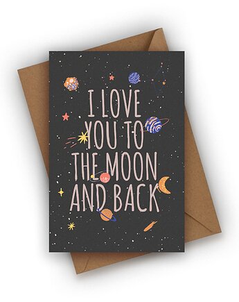 Kartka walentynkowa- I Love You to the Moon and back, Czarna Owca Karteczki