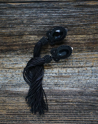 Czarne klipsy soutache z frędzlami- długie, Mró Soutache