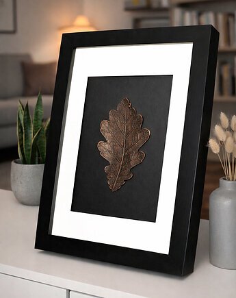 Miedziany Liść Dębu. Nowoczesny Obraz w Ramie 3D. Dekoracja Ścienna A4, Kuźnia Obrazów