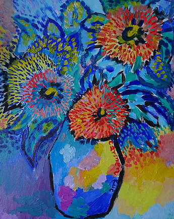 Obraz olejny do salonu kolorowe kwiaty, alice oil on canvas