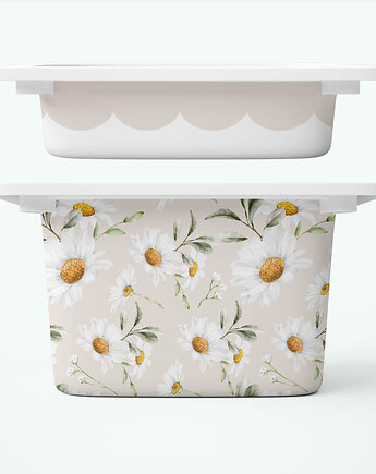 Stokrotki akwarela + falbanka - naklejki na pojemniki na zabawki, ALE Pomysl