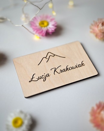 Drewniane winietki ślubne z grawerem - prostokątne z motywem gór, BohoSuszki