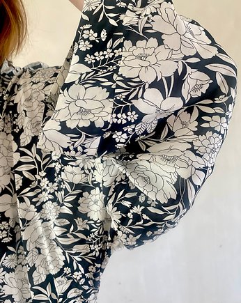Szlafrok narzutka kimono w kontrastujący wzór kwiatowy, OKAZJE - Prezent na Walentynki