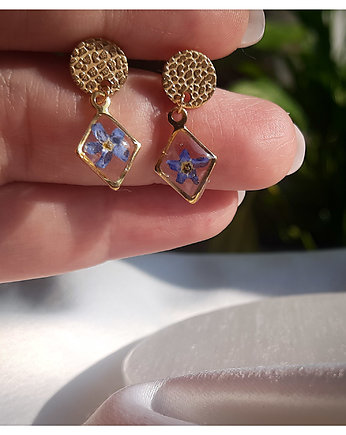 Kolczyki wiszące geometria, niezapominajka, Figa handmade accessories