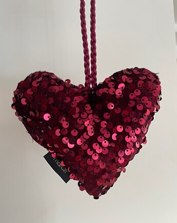 Brelok cekinowy w kształcie serca, bordowy, Marczi