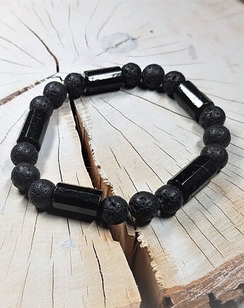 Duża męska bransoletka mocy - turmalin i lawa b9, JanArt