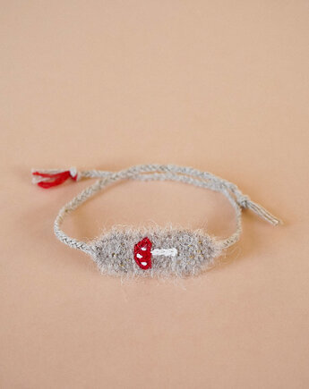 Bransoletka tkana i haftowana ręcznie - muchomorek, Słońcem Tkane