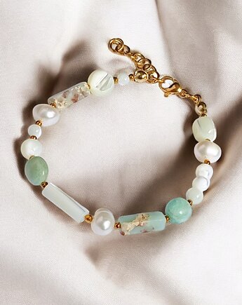 Bransoletka : perły , muszla, amazonit, jaspis cesarski :: light, kaktusia