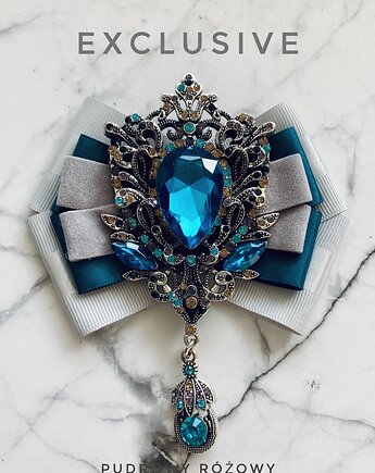 Brosza z Ogromnym lazurowym kryształem NEW, Pudrowy Różowy