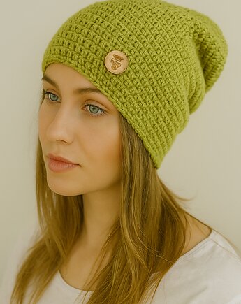 Czapka przejściowa cienka beanie smerf bawełna pistacja, splotomaniaa