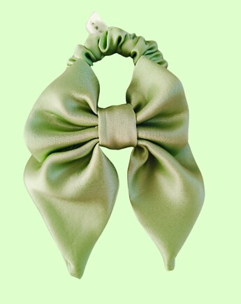 Gumka jedwabna, scrunchie, frotka z kokardą limonkowy zefir, Capillum