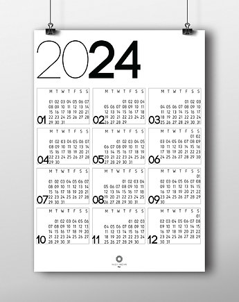 Kalendarz 2024 typograficzny minimalistyczny, NudyNieMa Design