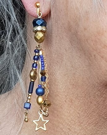 Klipsy boho w iście królewskiej kolorystyce: kobalt i złoto PREZENT handmade, Galeria Limart