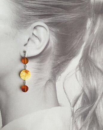 Kolczyki z bursztynem wiszące talarki, modesign