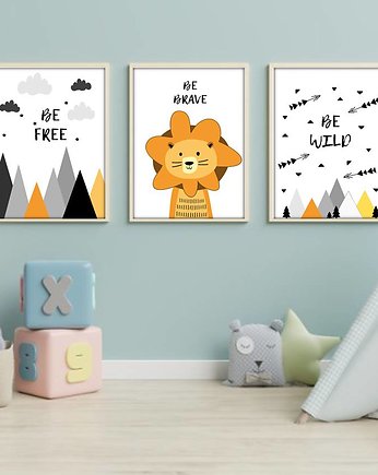 3 plakaty do pokoju dziecka Be Wild/Free/Brave, sielankowo