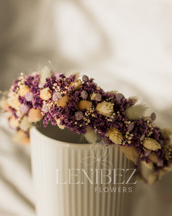 Wianek ślubny opaska z suszonych kwiatów LILAC DREAM, Lenibez