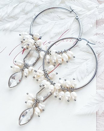 Perłowe kolczyki ślubne ESPANA CIRCLE 2 - srebrne, PiLLow Design