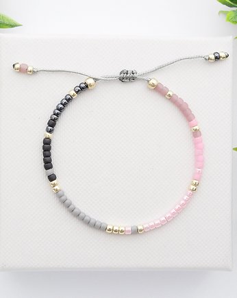 Bransoletka koralikowa Minimal - Grey and Pink, Ilovehandmade