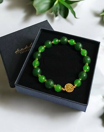 Zielona bransoletka : drzewo życia : zielony jadeit & hematyt, kaktusia