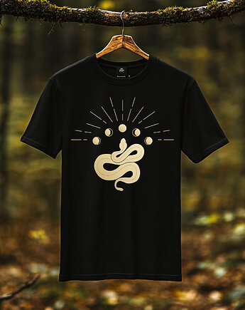 Koszulka - Alchemia Symboli, Wąż w koronie, Fazy księżyca #10, Black Sapphire Art