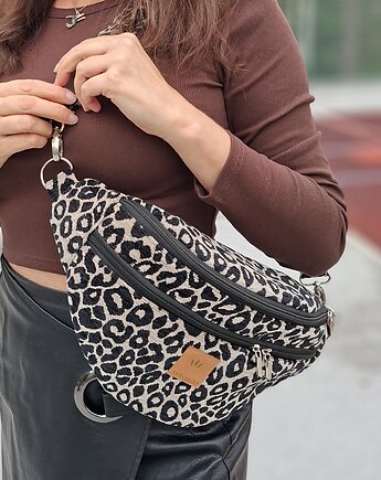 Żakardowa nerka XL w panterkę Beżowa, sabi tatka