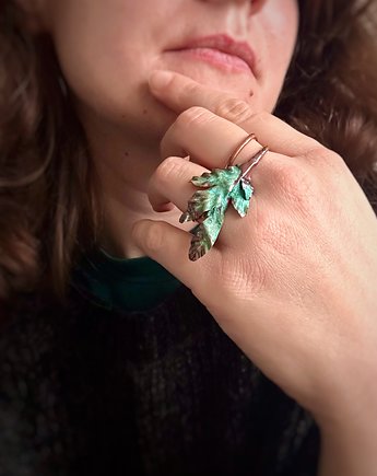 Pierścionek miedziany liść,  Buggy Jewels