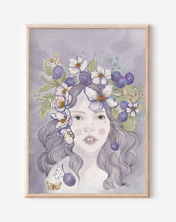 Plakat botaniczny - dziewczyna ze śliwkami, Mint In Paper