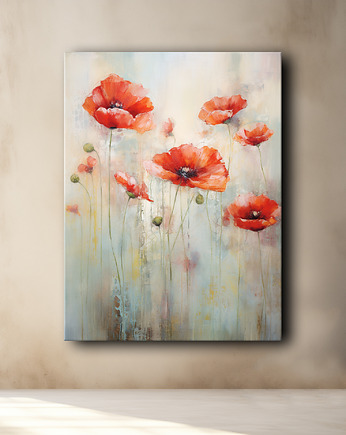 Polne maki - Plakat - Olej, Boho, Abstrakcja, Black Sapphire Art